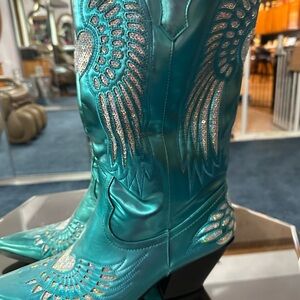Teal Embellished Heeled Boots 11 never worn